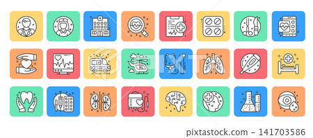 Healthcare and medicine outline icon set. Vector illustration. Healthcare and medicine outline icon set. Vector illustration. 141703586