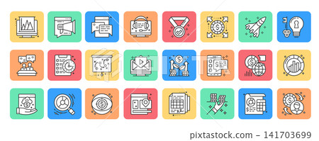 Business and marketing outline icon set. Vector illustration. Business and marketing outline icon set. Vector illustration. 141703699