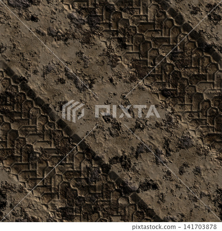 Muddy Ground with Vehicle Tire Tracks Seamless Texture 141703878