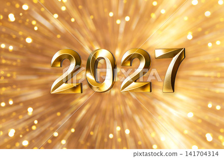 Golden 2027 numbers with radiant bokeh background celebrating New Year and festive optimism Golden 2027 numbers with radiant bokeh background celebrating New Year and festive optimism 141704314