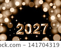 2027 new year celebration poster with gold numbers, bokeh lights and sparkling background 141704319