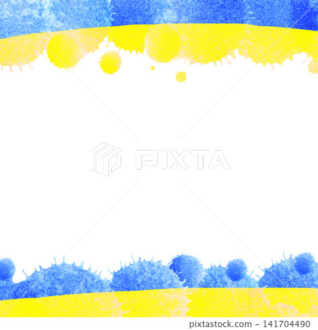 Abstract watercolor blots and splashes in golden yellow and sky blue illustration background Abstract watercolor blots and splashes in golden yellow and sky blue illustration background 141704490