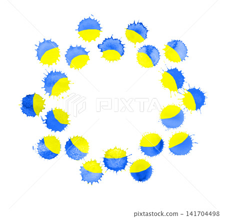 Abstract blue and yellow watercolor stains and splatter texture illustration background with copy space. Abstract blue and yellow watercolor stains and splatter texture illustration background with copy space. 141704498