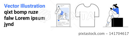 E-commerce, digital platforms, mobile design, fashion design, creative concepts, digital marketing. Mobile UI, clothing template person sitting and using a phone. E-commerce and digital platforms E-commerce, digital platforms, mobile design, fashion design, creative concepts, digital marketing. Mobile UI, clothing template person sitting and using a phone. E-commerce and digital platforms 141704617