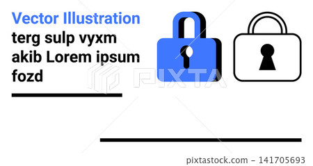 Cybersecurity, online protection, data privacy, authentication, security setup, encryption. Blue and black lock icons with keyholes on a white background. Cybersecurity and online protection concept Cybersecurity, online protection, data privacy, authentication, security setup, encryption. Blue and black lock icons with keyholes on a white background. Cybersecurity and online protection concept 141705693