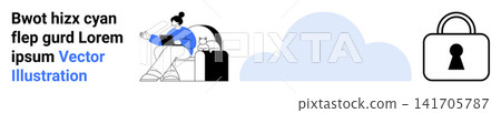 Data security, cloud storage, online privacy, remote work, technology solutions, digital communication. A person working on a laptop, cloud icon and lock symbol. Data security and cloud storage Data security, cloud storage, online privacy, remote work, technology solutions, digital communication. A person working on a laptop, cloud icon and lock symbol. Data security and cloud storage 141705787