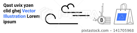 Financial technology, blockchain commerce, e-commerce, cryptocurrency trends, innovation, digital supply chain. A bitcoin symbol and bag portray blockchain and shopping. Financial technology Financial technology, blockchain commerce, e-commerce, cryptocurrency trends, innovation, digital supply chain. A bitcoin symbol and bag portray blockchain and shopping. Financial technology 141705968