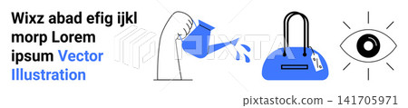 Marketing, business development, e-commerce, mindfulness, advertising, creative thinking. Watering can, handbag and an eye icon in focus. Marketing and business development Marketing, business development, e-commerce, mindfulness, advertising, creative thinking. Watering can, handbag and an eye icon in focus. Marketing and business development 141705971