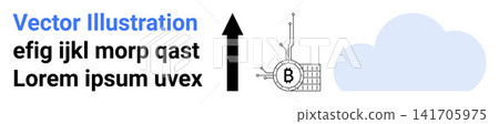 Technology, finance, blockchain, cloud storage, data flow, growth concept. Abstract illustration showing a Bitcoin symbol connected to technology elements. Blockchain and cloud storage Technology, finance, blockchain, cloud storage, data flow, growth concept. Abstract illustration showing a Bitcoin symbol connected to technology elements. Blockchain and cloud storage 141705975