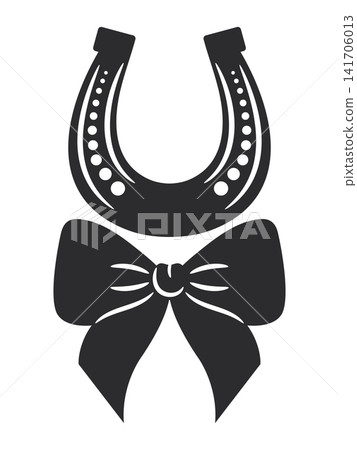Silhouette of a horseshoe with a bow ribbon. Decorative lucky horseshoe silhouette. Vector illustration Silhouette of a horseshoe with a bow ribbon. Decorative lucky horseshoe silhouette. Vector illustration 141706013