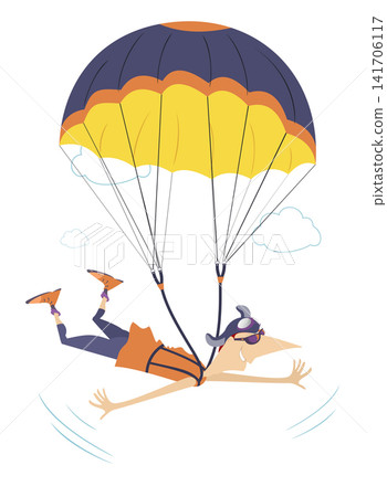 Happy skydiver man. Free falling. Skydiver man derives enjoyment from a jumping Happy skydiver man. Free falling. Skydiver man derives enjoyment from a jumping 141706117