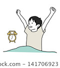 Illustration of a child waking up refreshed in the morning (good sleep/early rising) 141706923