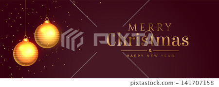 merry christmas banner with golden ball and sparkles merry christmas banner with golden ball and sparkles 141707158