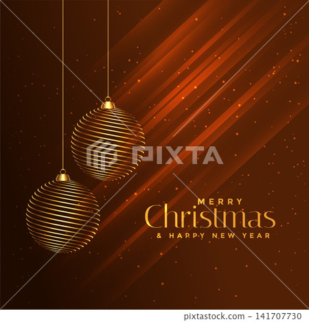merry christmas golden balls on shiny brown background merry christmas golden balls on shiny brown background 141707730