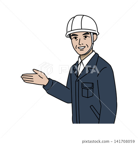 Male boss, helmet, navy work clothes, guide Male boss, helmet, navy work clothes, guide 141708059