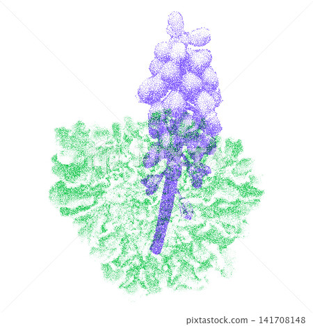 Stippling Risograph Effect Vector Illustration of Muscari Flowers and Lichen with Textured Dot Pattern Stippling Risograph Effect Vector Illustration of Muscari Flowers and Lichen with Textured Dot Pattern 141708148