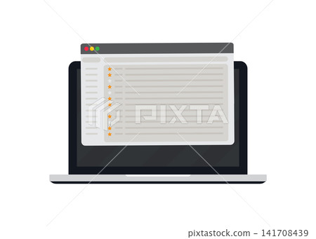 laptop screen showing browser window with list and stars for bookmark laptop screen showing browser window with list and stars for bookmark 141708439