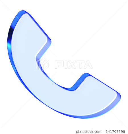 Blue glass phone receiver icon in glassmorphism style for contact support, functional call symbol designed for hotline service, telephone, and communication menus 141708596