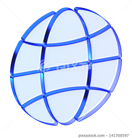 Blue glass globe icon in glassmorphism style for global network, sleek earth symbol designed for worldwide web, internet connection, and language settings 141708597