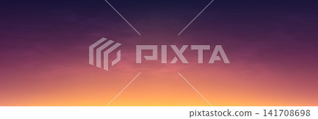 Sunset sky background with soft gradient and subtle stars. Dreamy evening horizon in orange with clouds. Wide twilight for nature, fantasy, travel or wallpaper design. Vector Illustration Sunset sky background with soft gradient and subtle stars. Dreamy evening horizon in orange with clouds. Wide twilight for nature, fantasy, travel or wallpaper design. Vector Illustration 141708698