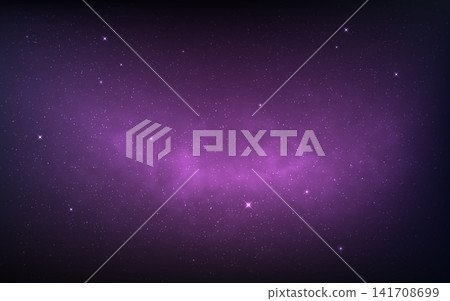 Purple galaxy background with glowing nebula and shining stars. Bright starry cosmos wallpaper for astronomy or sci-fi. Magic cosmic clouds with stardust. Vector Illustration Purple galaxy background with glowing nebula and shining stars. Bright starry cosmos wallpaper for astronomy or sci-fi. Magic cosmic clouds with stardust. Vector Illustration 141708699