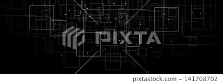Technology background with digital squares, binary code and geometric network. Futuristic cyber data interface. Blockchain, programming or tech design. Data connection effect. Vector Illustration 141708702
