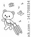 A coloring page illustration of a bear going on a trip (camera, map, suitcase) 141708834