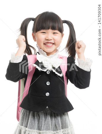 Adorable Little Asian Schoolgirl with Pink Backpack Isolated on White Background, Back to School Concept, Cute Child in Uniform Posing with Different Expressions Adorable Little Asian Schoolgirl with Pink Backpack Isolated on White Background, Back to School Concept, Cute Child in Uniform Posing with Different Expressions 141709304