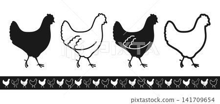 Hen line icon set illustration vintage rooster chicken farm feather doodle Hand drawn sketch style Hen line icon set illustration vintage rooster chicken farm feather doodle Hand drawn sketch style 141709654