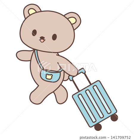 An illustration of a cute bear going on a trip, pulling a suitcase. An illustration of a cute bear going on a trip, pulling a suitcase. 141709752