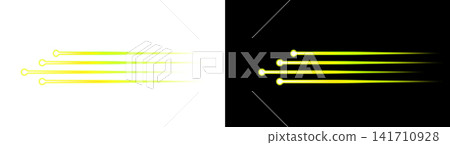 Yellow glowing horizontal speed lines, transparent background, light trail effect. Yellow glowing horizontal speed lines, transparent background, light trail effect. 141710928