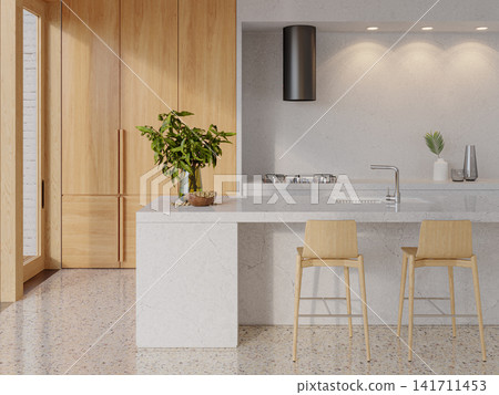 modern kitchen with wood furniture on the counter modern kitchen with wood furniture on the counter 141711453