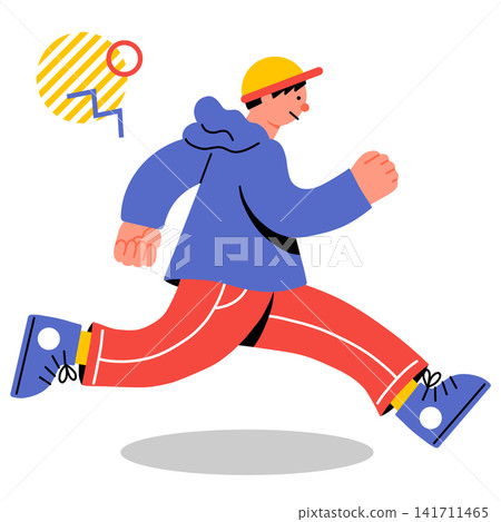 A pop and colorful illustration of a young man running energetically A pop and colorful illustration of a young man running energetically 141711465