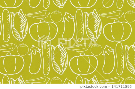 Line drawing pattern of summer vegetables (white x yellow) Line drawing pattern of summer vegetables (white x yellow) 141711895