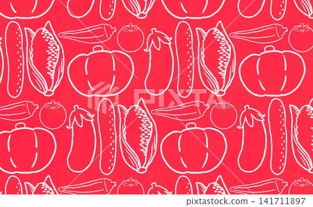 夏季蔬菜線畫圖案(白×紅) 夏季蔬菜線畫圖案(白×紅) 141711897