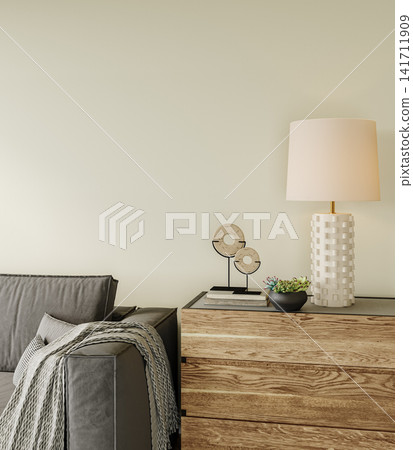 modern bedroom with set of pillows on wooden bed modern bedroom with set of pillows on wooden bed 141711909