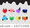 Halloween heart illustration set of 8 colors - with drooping motifs and monochrome checkered background (Decoration for devils and witches) 141711926