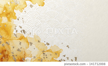 On the left is a Japanese paper background featuring yellow and orange ginkgo-leaf-inspired watercolors and scattered gold leaf. On the left is a Japanese paper background featuring yellow and orange ginkgo-leaf-inspired watercolors and scattered gold leaf. 141712008