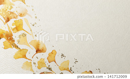 On the left is a Japanese paper background featuring yellow and orange ginkgo-leaf-inspired watercolors and scattered gold leaf. On the left is a Japanese paper background featuring yellow and orange ginkgo-leaf-inspired watercolors and scattered gold leaf. 141712009