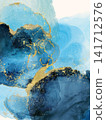 A luxurious blue and gold alcohol ink background material (frame and copy space). 141712576