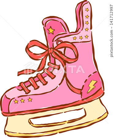 Pink Girly Hockey Ice Skate Shoe Hand Drawn Whimsical Illustration Pink Girly Hockey Ice Skate Shoe Hand Drawn Whimsical Illustration 141712997