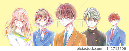 Five male and female students, seriously Five male and female students, seriously 141713506