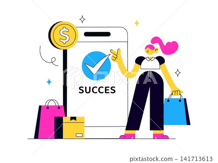 Order Successful Vector Illustration Featuring Online Shopping Confirmation, Secure Digital Payment, Customer Satisfaction, and Retail Delivery Order Successful Vector Illustration Featuring Online Shopping Confirmation, Secure Digital Payment, Customer Satisfaction, and Retail Delivery 141713613