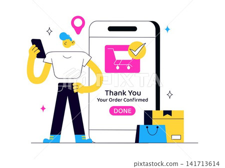 Order Successful Vector Illustration Featuring Online Shopping Confirmation, Secure Digital Payment, Customer Satisfaction, and Retail Delivery Order Successful Vector Illustration Featuring Online Shopping Confirmation, Secure Digital Payment, Customer Satisfaction, and Retail Delivery 141713614
