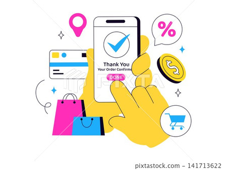Order Successful Vector Illustration Featuring Online Shopping Confirmation, Secure Digital Payment, Customer Satisfaction, and Retail Delivery Order Successful Vector Illustration Featuring Online Shopping Confirmation, Secure Digital Payment, Customer Satisfaction, and Retail Delivery 141713622