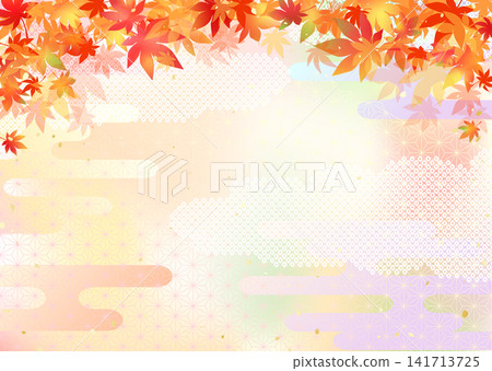 A background illustration featuring vibrant gradient maple leaves and traditional Japanese patterns. A background illustration featuring vibrant gradient maple leaves and traditional Japanese patterns. 141713725