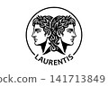 Classical Twin Heads Logo with Laurel Wreaths in Black and White Circle 141713849