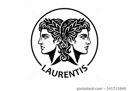 Classical Twin Heads Logo with Laurel Wreaths in Black and White Circle Classical Twin Heads Logo with Laurel Wreaths in Black and White Circle 141713849