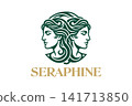 Elegant Classical Twin Faces Logo Design with Intertwined Hair and Seraphine Text 141713850