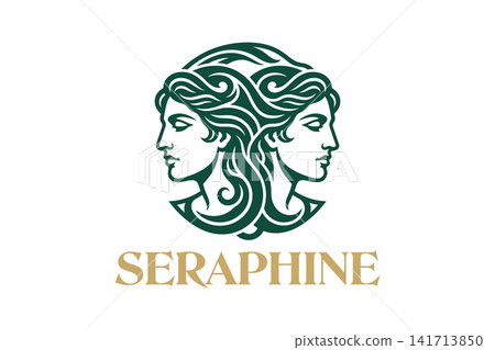 Elegant Classical Twin Faces Logo Design with Intertwined Hair and Seraphine Text 141713850